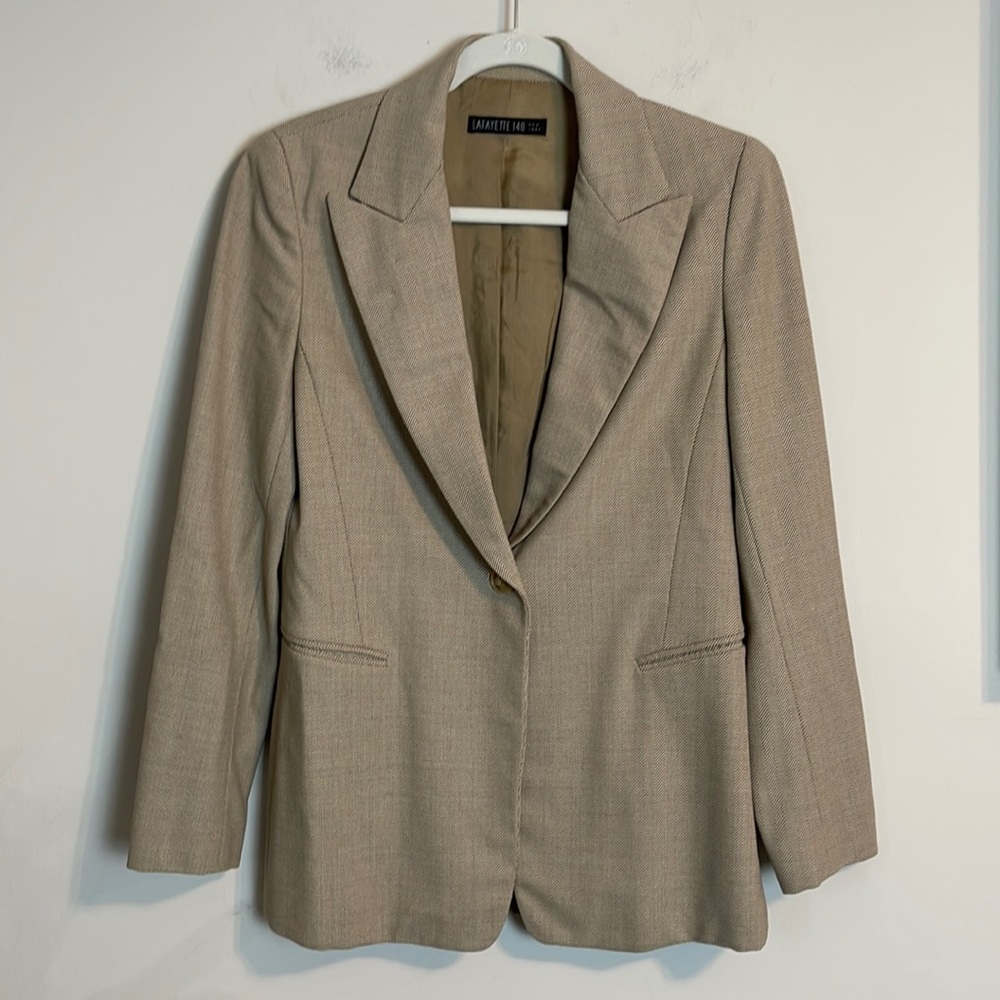 Lafayette 148 one button blazer jacket tan, beige